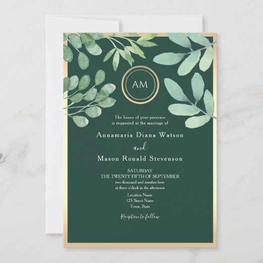 Emerald Green Botanical Wedding Kaart (Voorkant)