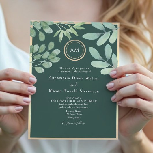Emerald Green Botanical Wedding Kaart
