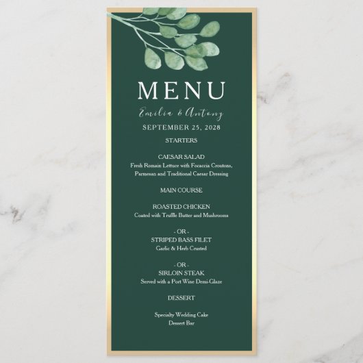 Emerald Green Botanical Wedding Menu (Voorkant)