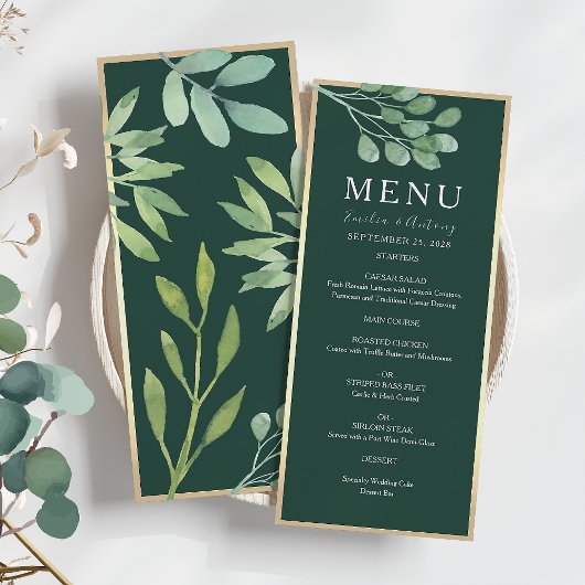 Emerald Green Botanical Wedding Menu