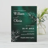 Emerald Green Botanical Wildflowers Floral Wedding Kaart (Staand voorkant)