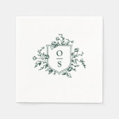Emerald Green  Botanisch Monogram Huwelijk Servet (Voorkant)