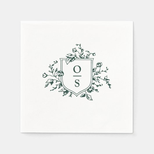 Emerald Green  Botanisch Monogram Huwelijk Servet (Voorkant)
