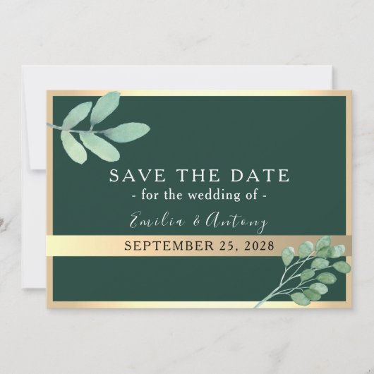 Emerald Green Botanische bruiloft Bewaar de datum Save The Date (Voorkant)