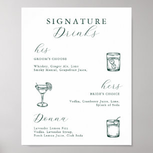 Emerald Green Botanische Handtekening Drinken Poster