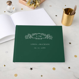 Emerald Green botanische kam monogram bruiloft Gastenboek