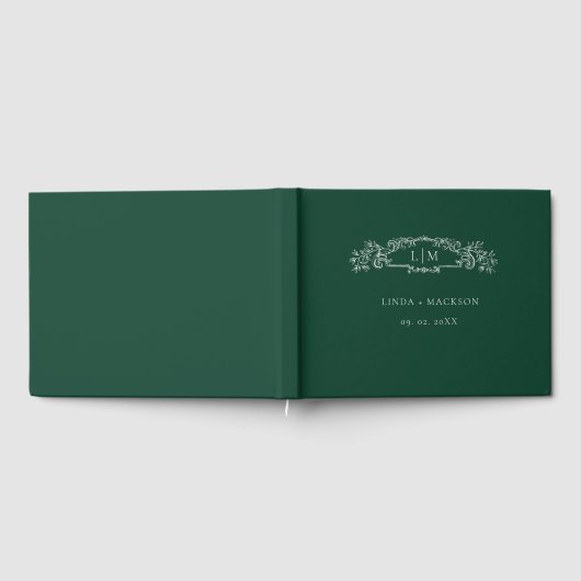 Emerald Green botanische kam monogram bruiloft Gastenboek (Volledig)