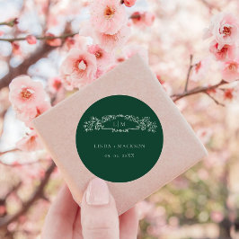 Emerald Green botanische kam monogram bruiloft Ronde Sticker