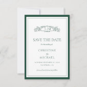 Emerald Green botanische kam monogram bruiloft Save The Date (Voorkant)