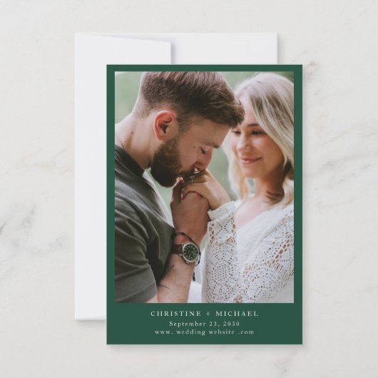 Emerald Green botanische kam monogram bruiloft Save The Date (Achterkant)
