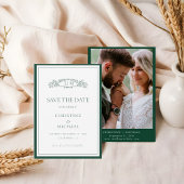 Emerald Green botanische kam monogram bruiloft Save The Date