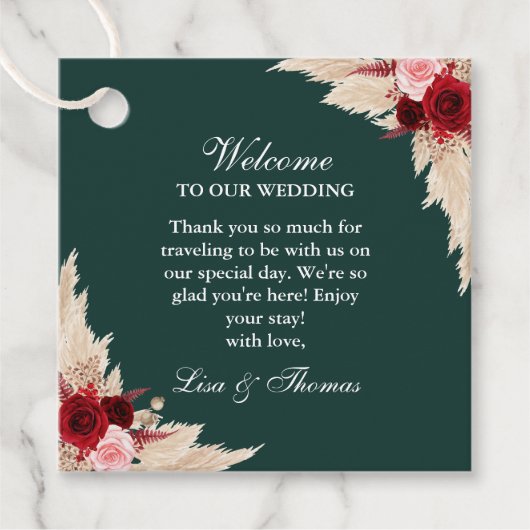 Emerald Green Bourgondië Rozen bruiloft welkom Bedankjes Labels (Voorkant)