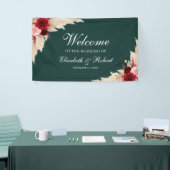Emerald Green Bourgondische Rozen Welkom Bruiloft Spandoek (Beurs)