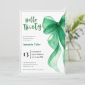 Emerald Green Bow 30th Birthday Invitation Kaart (Staand voorkant)