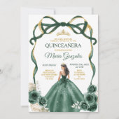 Emerald Green Bow Princess Gold Crown Quinceañera Kaart (Voorkant)