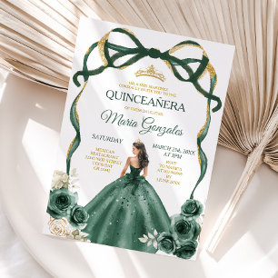 Emerald Green Bow Princess Gold Crown Quinceañera Kaart