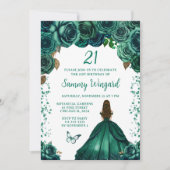 Emerald Green Brown Hair Princess Verjaardagsfeest Kaart (Voorkant)