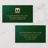 Emerald Green Brushed Gold Monogram Visitekaartje (Voorkant / Achterkant)