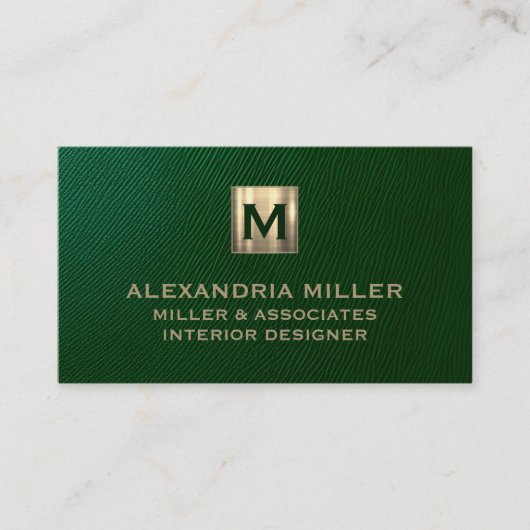 Emerald Green Brushed Gold Monogram Visitekaartje (Voorkant)