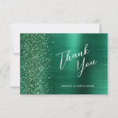 Emerald Green Brushed Metal Wedding Flat Bedankt Kaart (Voorkant)