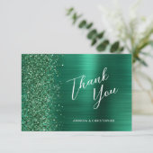 Emerald Green Brushed Metal Wedding Flat Bedankt Kaart (Staand voorkant)