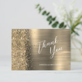 Emerald Green Brushed Metal Wedding Flat Thank You Kaart (Staand voorkant)