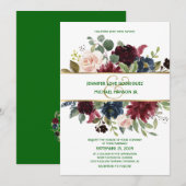 Emerald Green Burgundy Navy Gold Floral Wedding Kaart (Voorkant / Achterkant)
