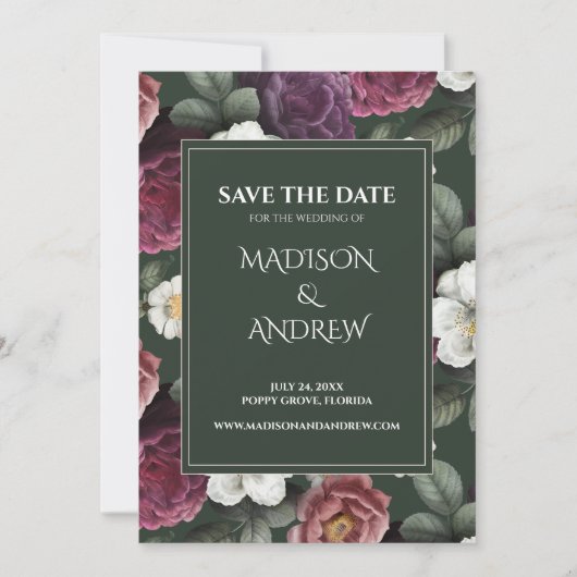 Emerald Green Burgundy Peonies Save the Date Kaart (Voorkant)