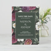 Emerald Green Burgundy Peonies Save the Date Kaart (Staand voorkant)