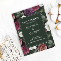 Emerald Green Burgundy Peonies Save the Date Kaart