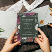 Emerald Green Burgundy Peonies Save the Date Kaart