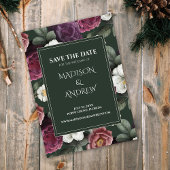 Emerald Green Burgundy Peonies Save the Date Kaart