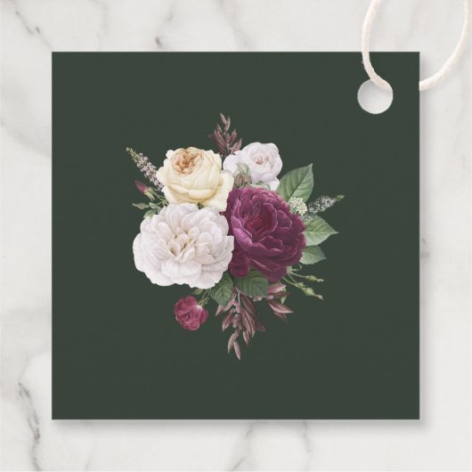 Emerald Green Burgundy Peonies Welcome Gift Label (Achterkant)
