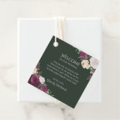 Emerald Green Burgundy Peonies Welcome Gift Label (In situ)