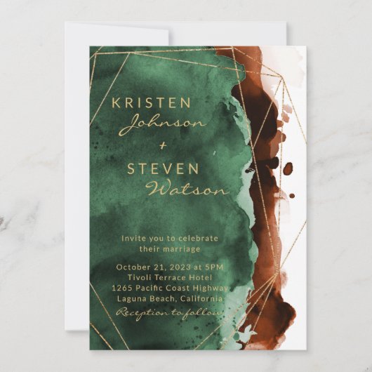 Emerald Green & Burnt Sinaasappel bruiloft uitnodi Kaart (Voorkant)