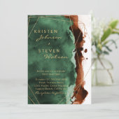 Emerald Green & Burnt Sinaasappel bruiloft uitnodi Kaart (Staand voorkant)
