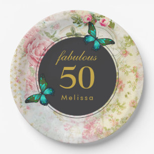Emerald Green Butterflies op Shabby Pattern Papieren Bordje