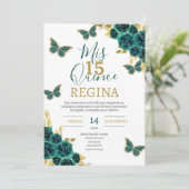 Emerald Green Butterflies Quinceañera Kaart (Staand voorkant)