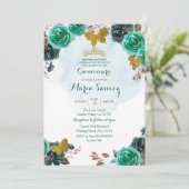 Emerald Green Butterfly Charra Mis Quince Kaart (Staand voorkant)