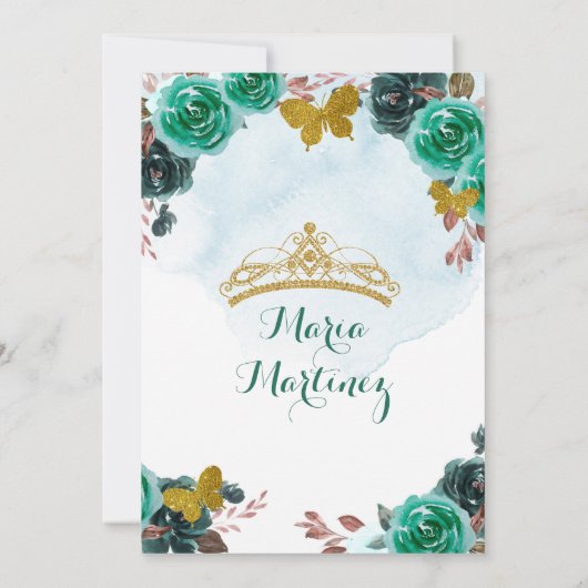 Emerald Green Butterfly Charra Mis Quince Kaart (Achterkant)