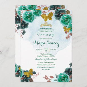 Emerald Green Butterfly Charra Mis Quince Kaart