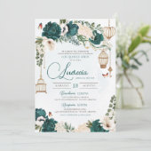 Emerald Green Butterfly Floral Elegant Quinceañera Kaart (Staand voorkant)