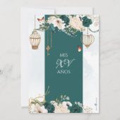 Emerald Green Butterfly Floral Elegant Quinceañera Kaart (Achterkant)