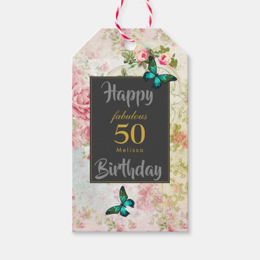 Emerald Green Butterfly op Chic Collage Cadeaulabel (Voorkant)