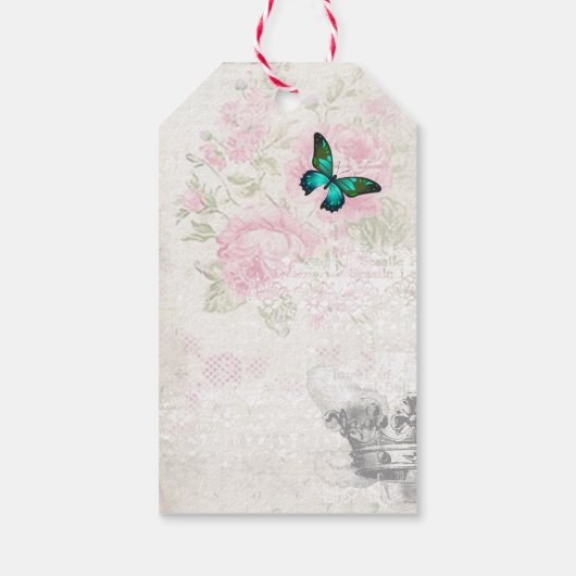 Emerald Green Butterfly op Chic Collage Cadeaulabel (Achterkant)
