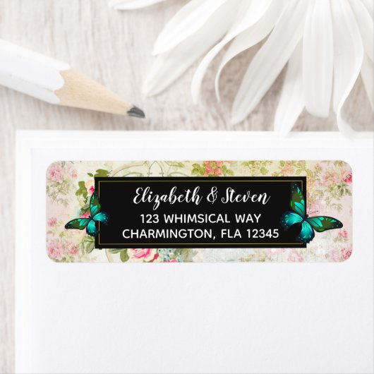 Emerald Green Butterfly op Chic  Collage Etiket (Insitu)