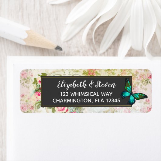 Emerald Green Butterfly op Chic  Collage Etiket (Insitu)