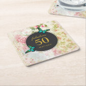 Emerald Green Butterfly op Chic  Collage Kartonnen Onderzetters (Schuin)