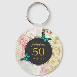 Emerald Green Butterfly op Chic Collage Sleutelhanger