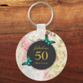 Emerald Green Butterfly op Chic  Collage Sleutelhanger (Voorkant)